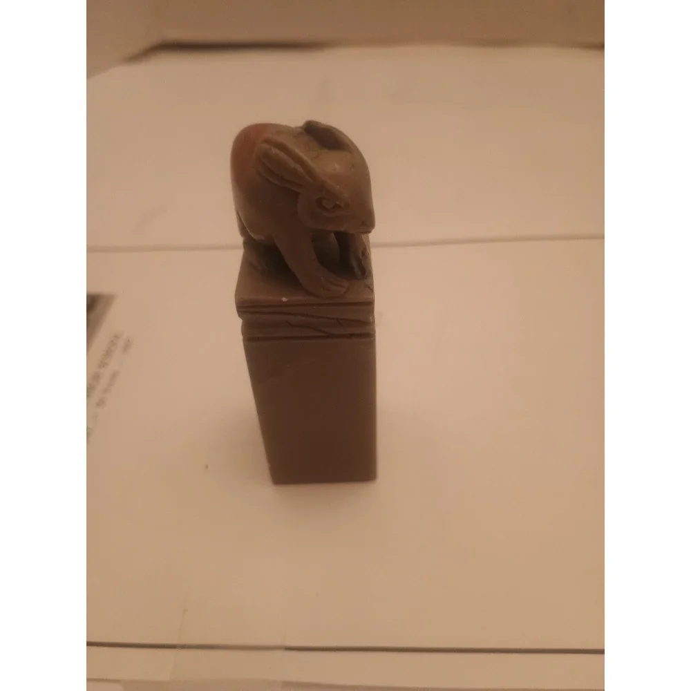 Carved Soapstone Pillar With Rabbit On Top 2.5